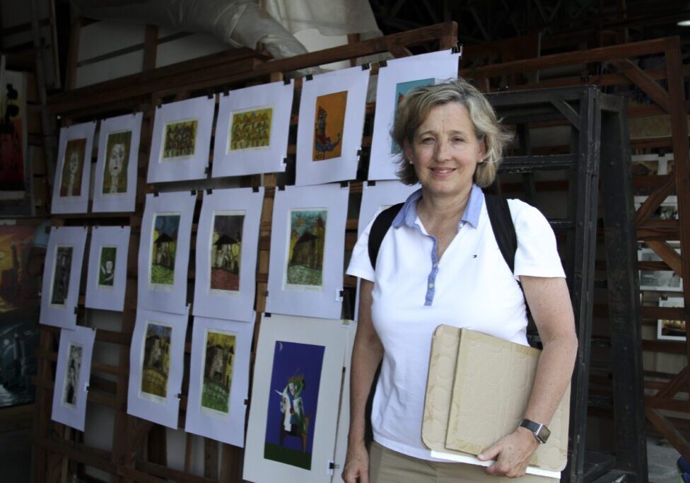 Natalie Gochnour selected art at the market.