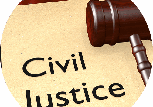 Gavel on paper with "Civil Justice" text.